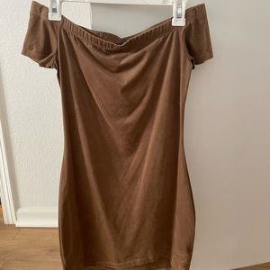 Suede off the shoulders mini dress
